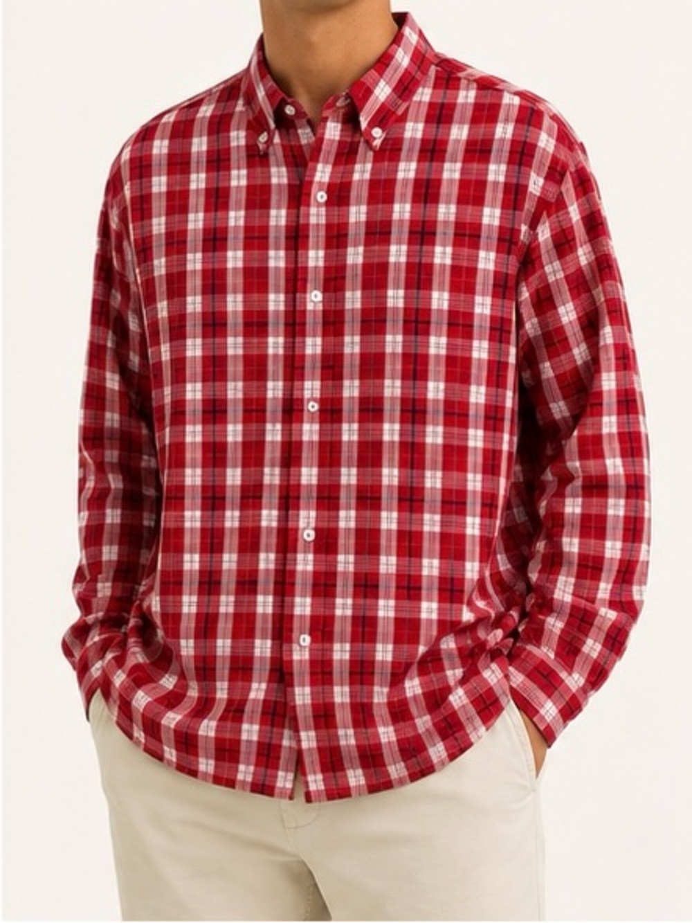 Banana Republic Red and White Plaid Button-Down Shirt